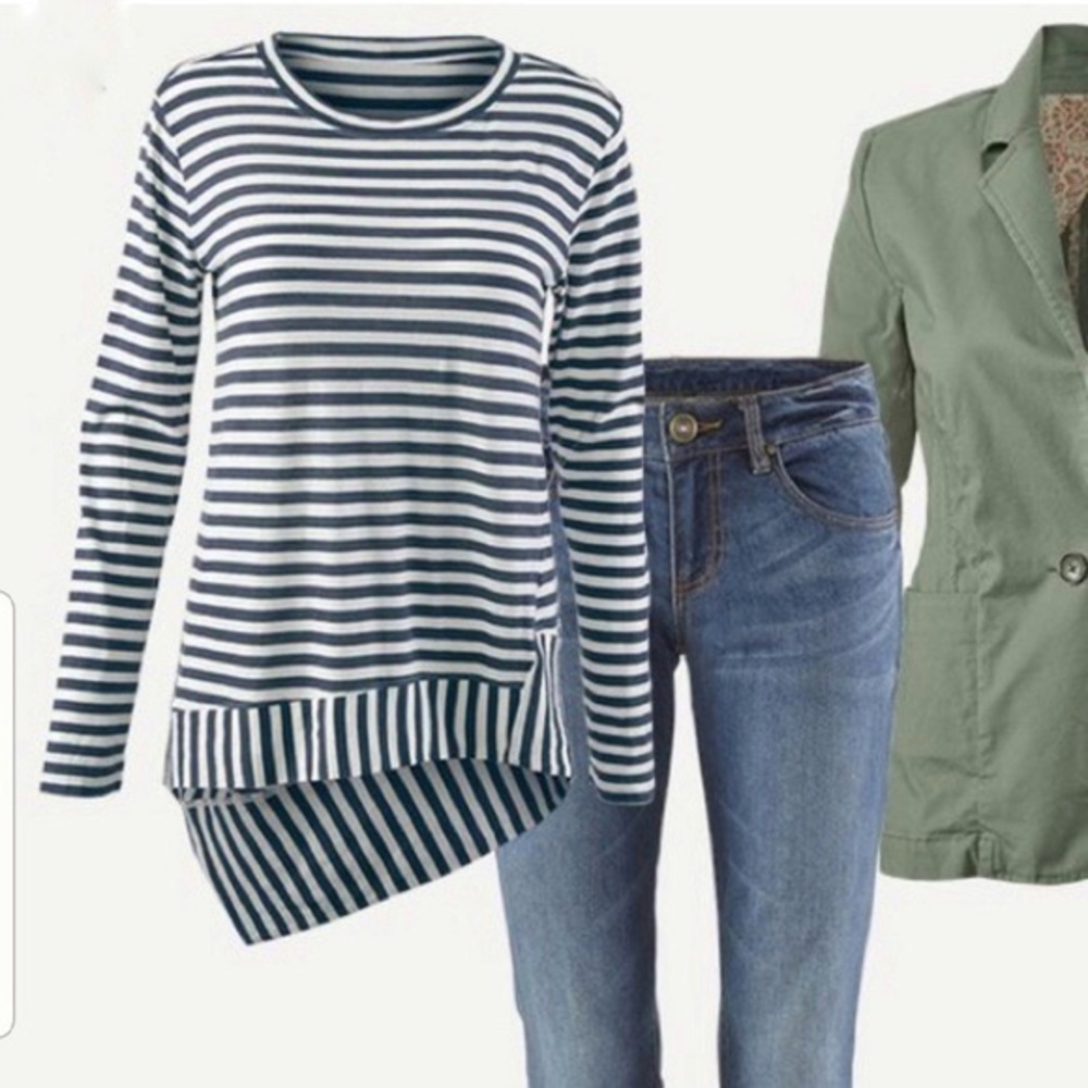 Cabi 256 Bengal Stripe Blue White Top Size Small